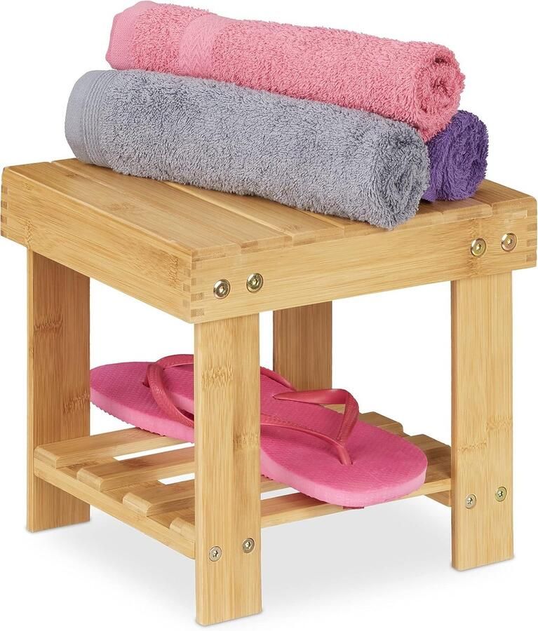 Bamboe Kruk Tot 100 Kg Stabiel Opstapje Voor Kinderen en Planten 24 5 x 25 x 27 cm Badkamerkruk Natuur