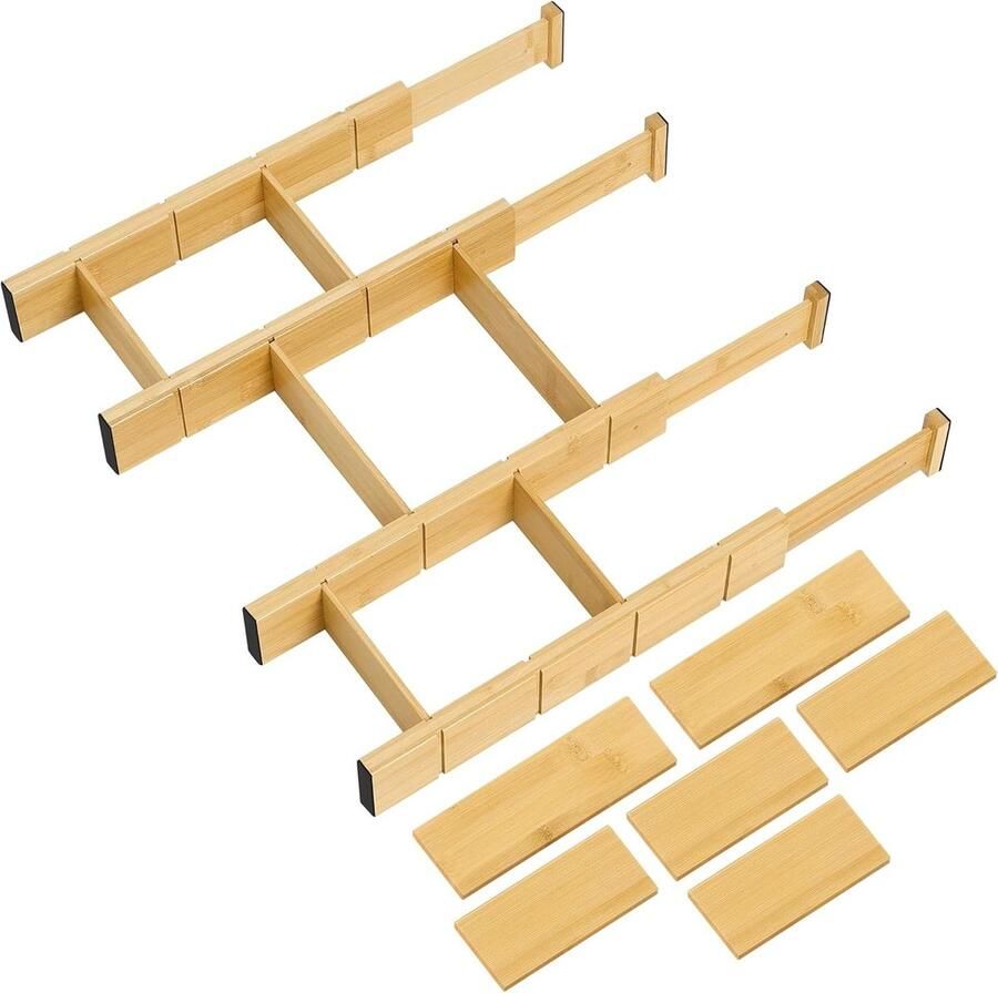 Bamboe Ladeverdeler met Inzetstukken Verstelbare Organisator voor Keukenlade 4 Stuks