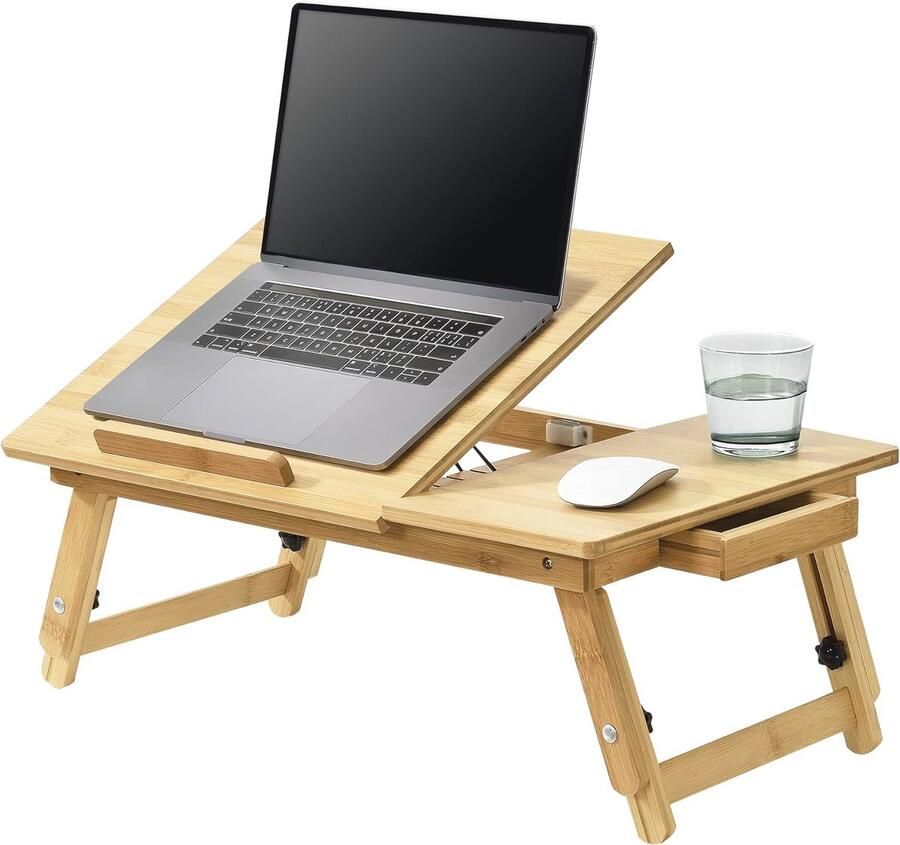 Bamboe Laptoptafel Bedtafel In hoogte verstelbare Opklapbare Laptopstandaard voor Notebook tot 17 inch