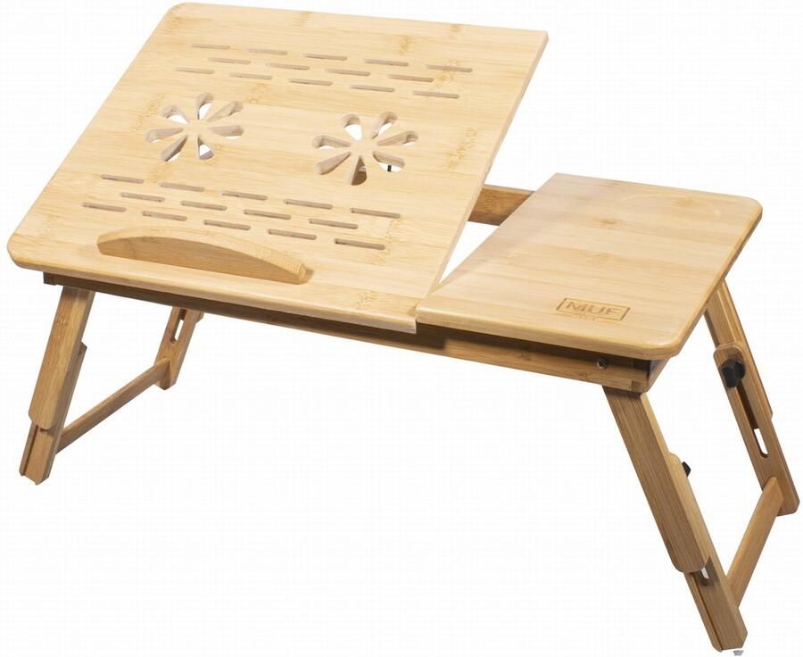 Bamboe Laptoptafel Bedtafel Laptopstandaard Opvouwbaar & Ergonomisch Verstelbare Hoogte en Kantelbaar Blad Ideaal voor Bed & Bank