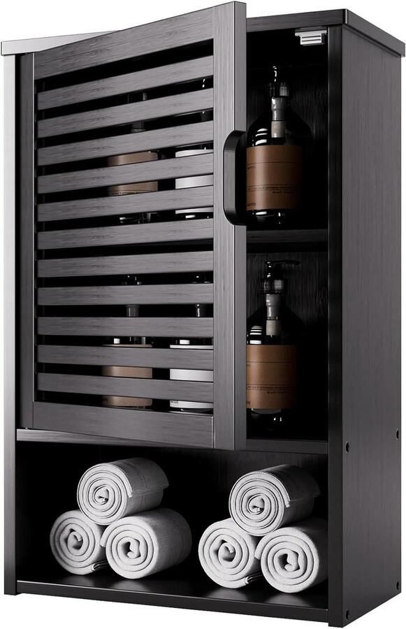 Bamboe Medicijnkastje Ruimtebesparend Wandkastje Zwart Boven het Toilet - Foto 2