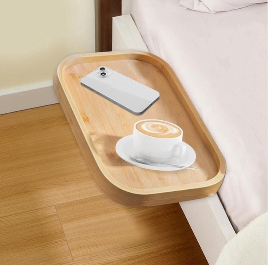 Bamboe Nachtkastje met Bekerhouder Praktisch Bedtafeltje voor Binnen Handbereik Verstelbare Klem en Eenvoudige Installatie