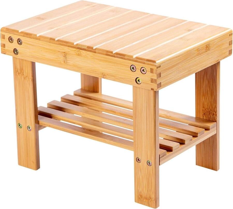 Small Seat Kruk voor kinderen Bamboe voetsteun Scheerkruk Opbergplank Duurzaam en Lichtgewicht met Anti Slip Houten kruk