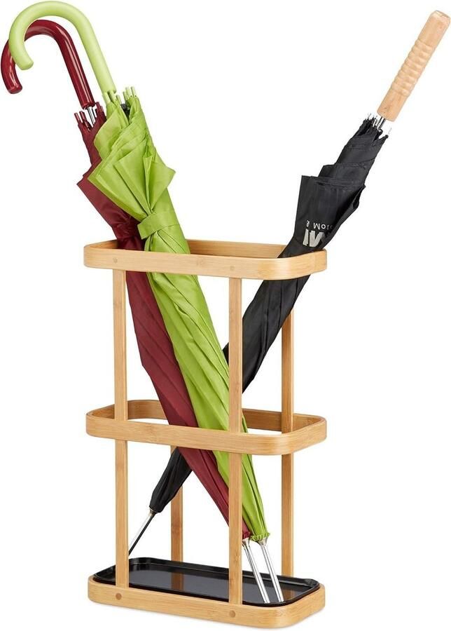 Bamboe paraplubak met lekbak wandelstokhouder 45 x 295 x 15 cm natuur. umbrella holder