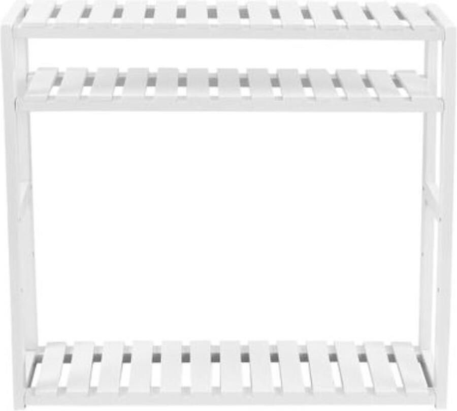 Bamboe plank in hoogte verstelbaar badkamerplank op 3 niveaus wandplank staande plank keukenplank boekenplank 60 x 15 x 54 cm wit BCB13W