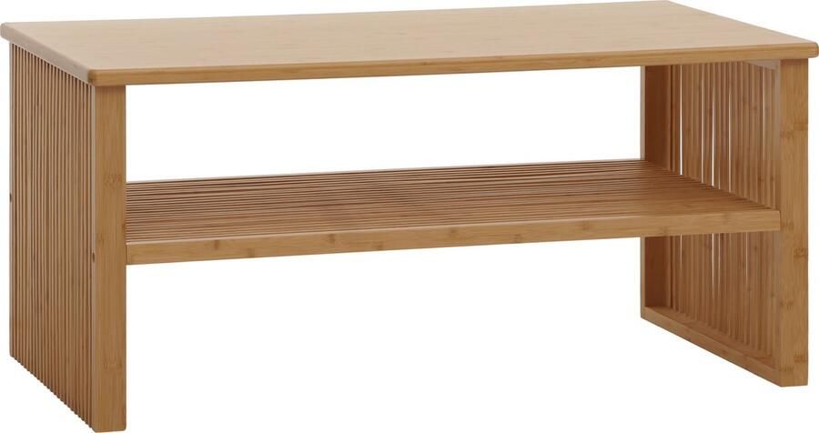 Bamboe salontafel MCW-N80 woonkamertafel sofatafel bijzettafel opbergvak MVG-gecertificeerd 46x97x55cm