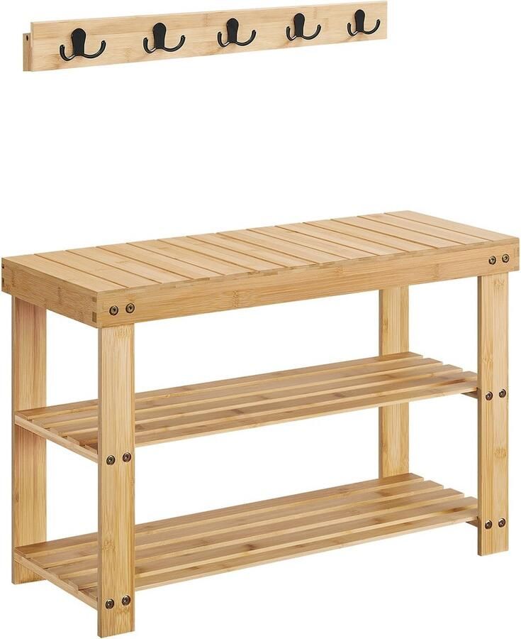 Rootz Living Rootz Bamboe Schoenenbank en Kapstok Natuurlijk Beige Halorganisator Duurzaam materiaal 28 7 cm x 70 1 cm x 45 3 cm