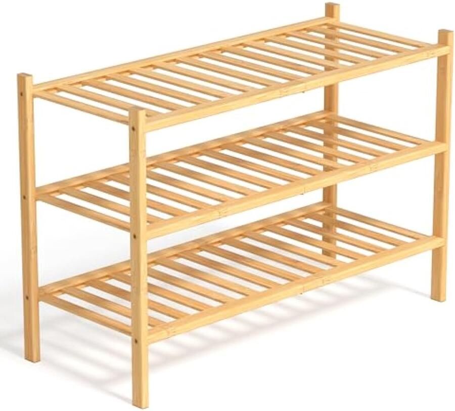 Bamboe schoenenrek 3 Niveau schoenenkast met draaibaar multifunctioneel voor hal – 68 × 28 × 46 cm