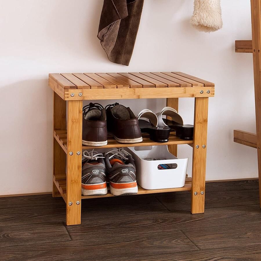 Bamboe Schoenenrek Bank Badkamerplank 50cm x 29cm x 45cm