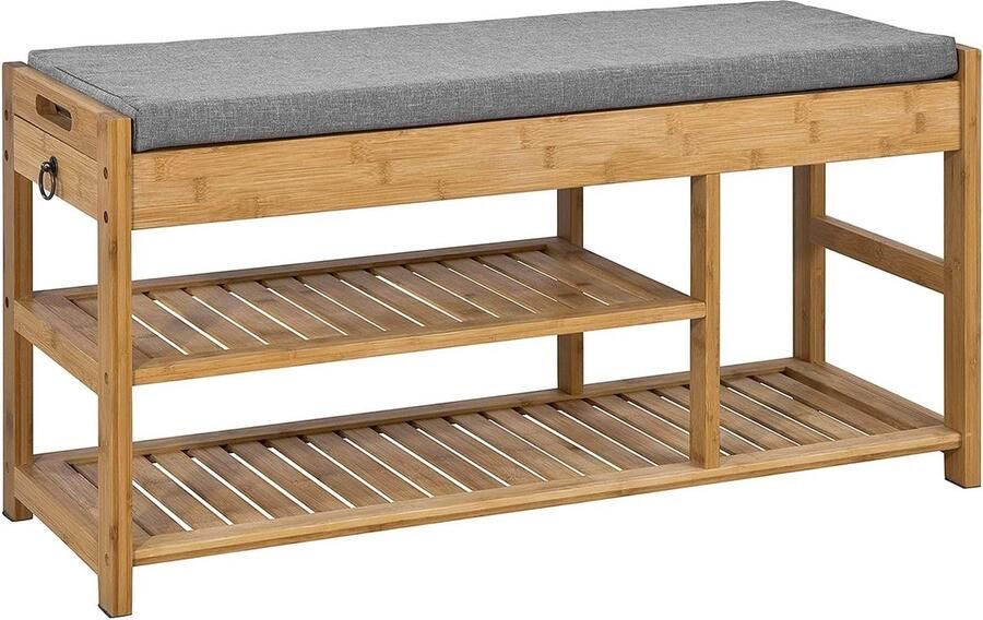 Bamboe Schoenenrek Schoenenbank met Zitkussen Hal Schoenen Opbergbank Organisator met Laden