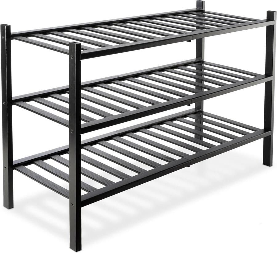 Bamboe Schoenenrek Schoenenstandaard voor Hal en Gang 2 Niveaus Zwart 68 x 28 x 46 cm - Foto 2