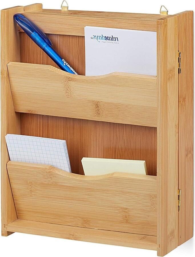 Bamboe sleutelkastje met 6 haken magnetische sluiting om op te hangen bureau organizer afmetingen: 26x20x9cm natuurkleurig
