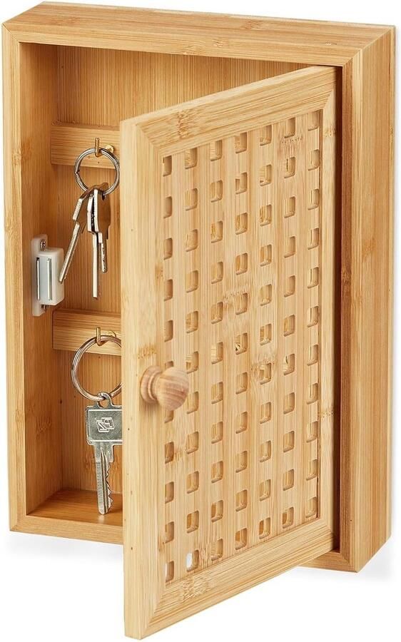 Bamboe sleutelkastje met 8 haken HxBxD 27 x 19 x 75 cm sleutel opbergkastje voor aan de muur sleutelhouder voor hal natuurlijke uitstraling