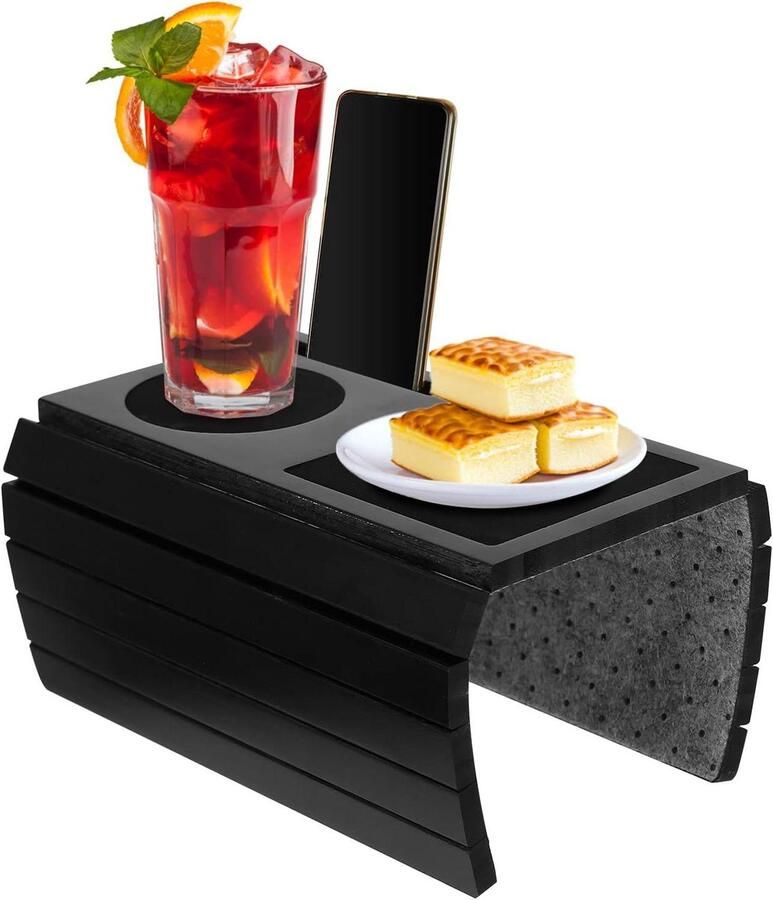 Bamboe Sofa Kussen Armsteun Tafel voor Sofa Anti-slip Geschikt voor Afgeronde en Vierkante Armleuningen Zwart