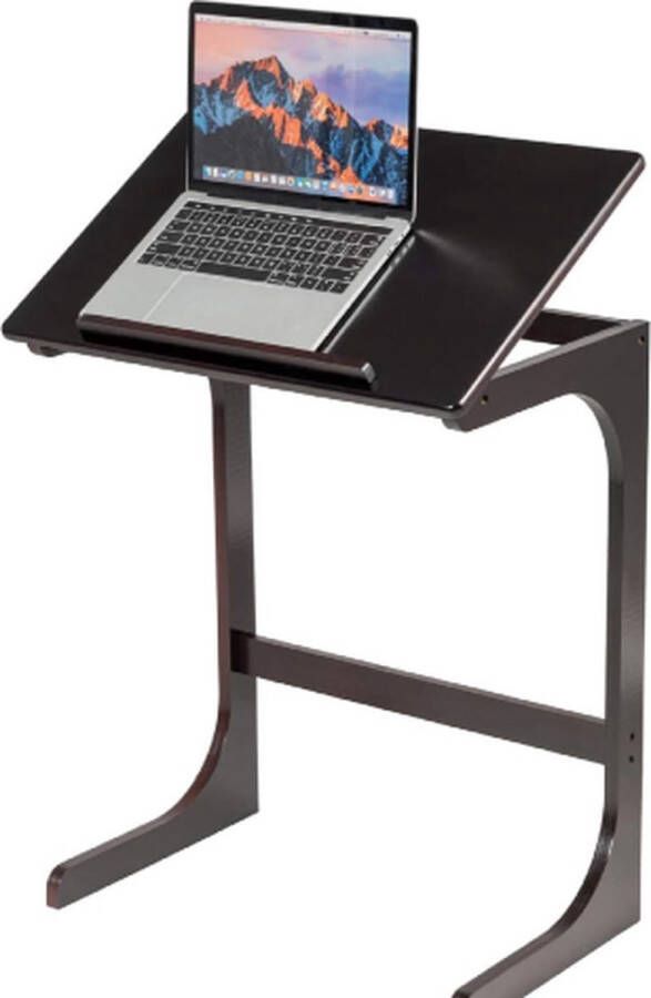 Bamboe verstelbare overbed tafel laptoptafel met kantelbaar blad C-vormige bank bijzettafel met stopper ruimte besparing draagbaar zijtafel voor bed bank woonkamer slaapkamer (Bruin)