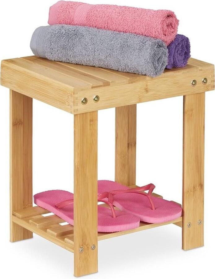 Bamboe voetenbankje Stevig opstapje voor kinderen Badkamerkrukje Natuurlijk 100 kg draagkracht Afmetingen: 33 5 x 25 x 31 cm
