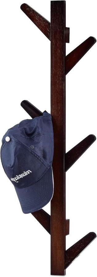 Bamboe wandkapstok met 6 haken voor badkamer en gang HxBxD 78 x 22 x 7 cm bruin kapstok hangend met plank