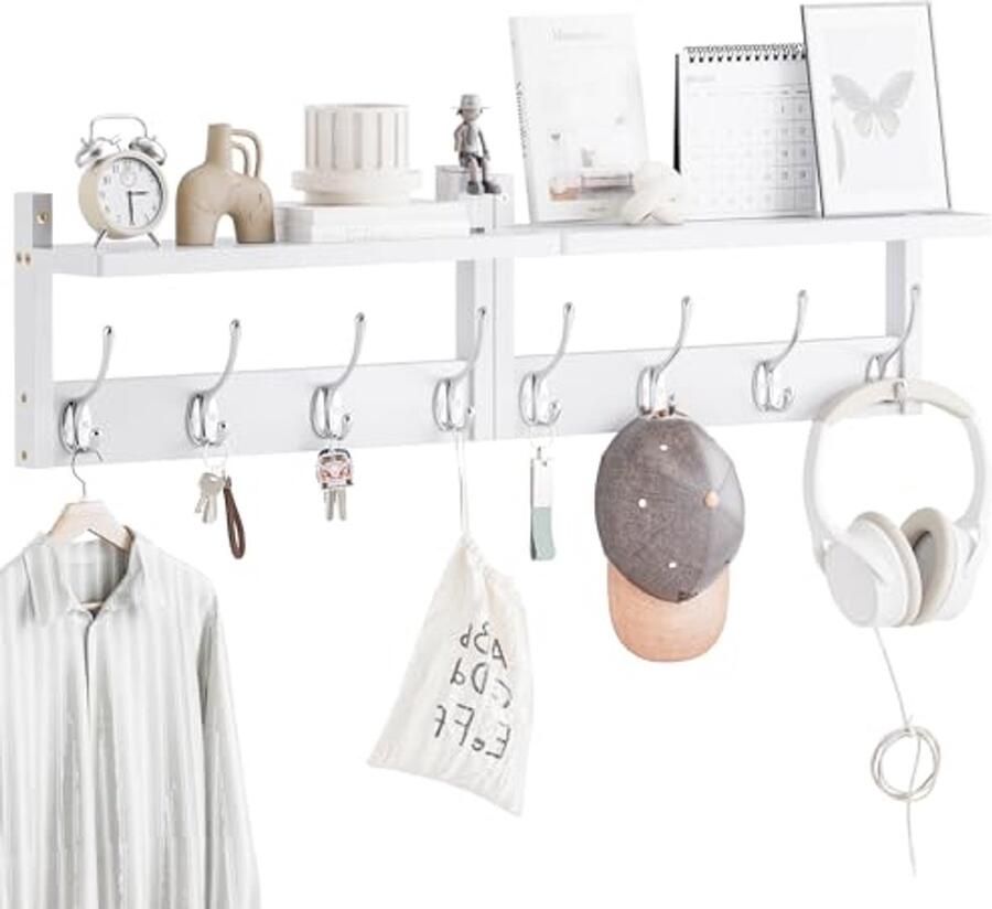 Bamboe Wandkapstok met Haken Wandrek voor Kleding en Hoeden 80cm Ideaal voor Hal- en Huisdecoratie