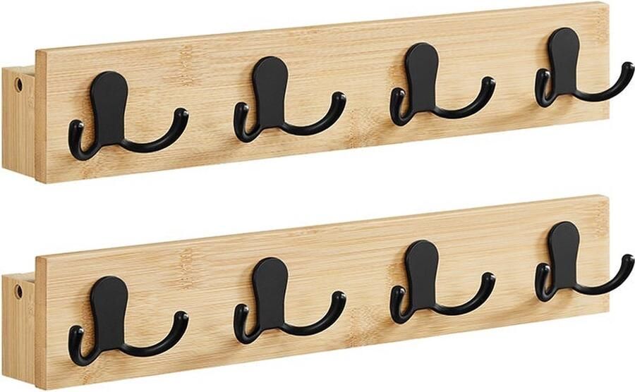 Rootz Living Rootz Bamboe Wandkapstokset Natuurlijk Beige Metalen Haken Halorganizer 4 8 cm x 40 cm x 7 cm 1 2 kg 16 kg capaciteit