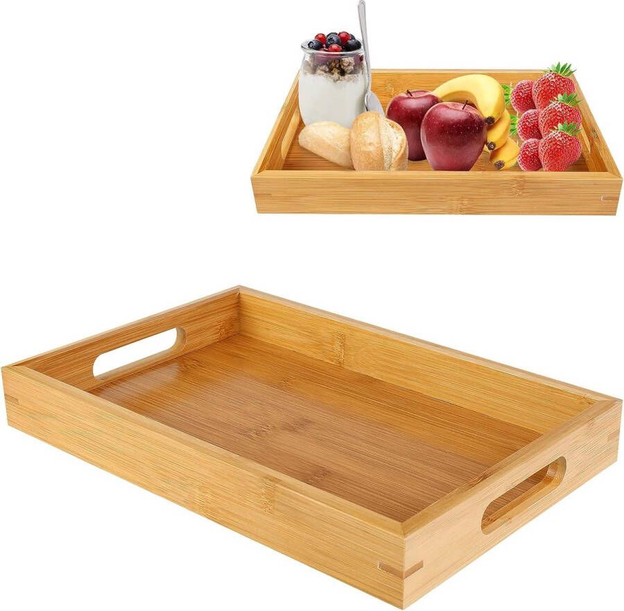 Bamboo Serving Tray Wooden Tray Serving Plate Wooden Tray Kitchen Tray with Handles and Safe Round Corners Breakfast Tray for Breakfast Coffee Table Kitchen Decoration