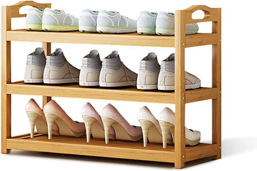 Bamboo Shoe Rack 3-Tier Schoenenopslag Organizer Schoen Shelf voor Entryway Laarzen Kast Vrijstaand - Foto 16