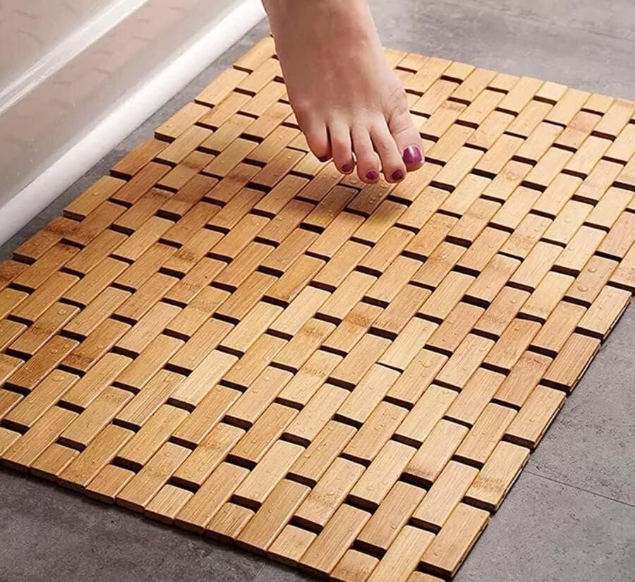 Bamboo Wood Bath Mat Non-Slip Bathtub Mat Bamboo Bathroom Mat Non Slip Shower Mat Bamboo Carpet Natural