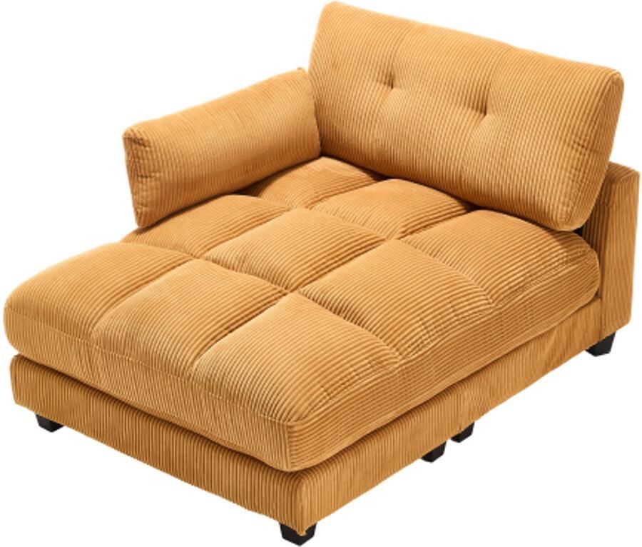 Bank fauteuil gestreepte bekleding leuningen met rolkussens flappen voor het hoofdeinde bekers en zijzakken passen in een woonkamer en een slaapkamer mosterdgeel