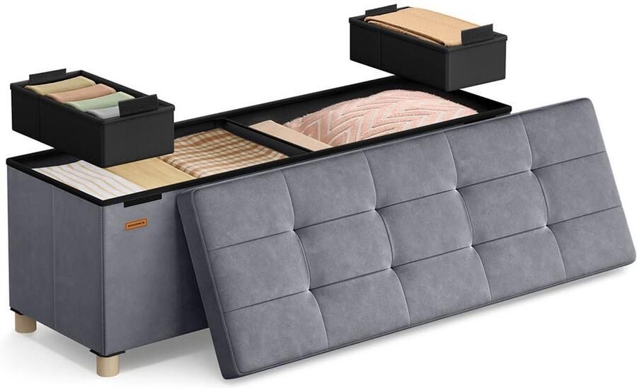 Bank met opbergruimte 38 x 110 x 40 cm voetenbank 112 L leigrijs