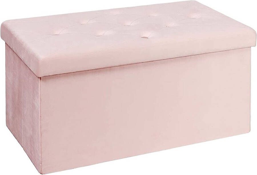 Bank met opbergruimte opvouwbaar krukje kisten opbergdoos gemaakt van fluweel 76 x 38 x 38 cm (roze)