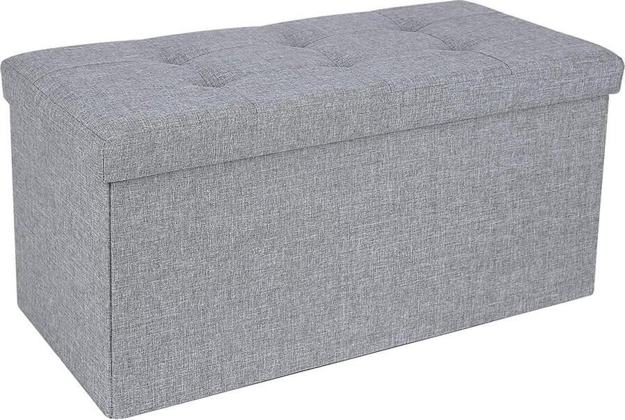 Bank met opbergruimte zitkist voetenbank opbergbox voetensteun opvouwbaar belastbaar tot 300 kg 80 L 76 x 38 x 38 cm imitatielinnen lichtgrijs LSF47G