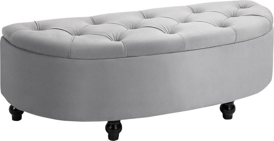 Bank ottoman zitbank opbergdoos poef met opbergruimte open deksel voor slaapkamer velvet touch rubber hout grijs 120 x 46 x 42 cm