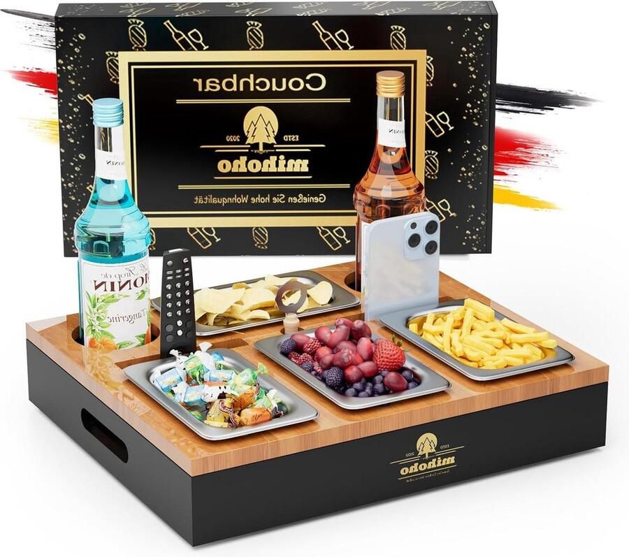 Bankbar Houten organizer voor bijzettafel 4 snackschalen Zwart Hout