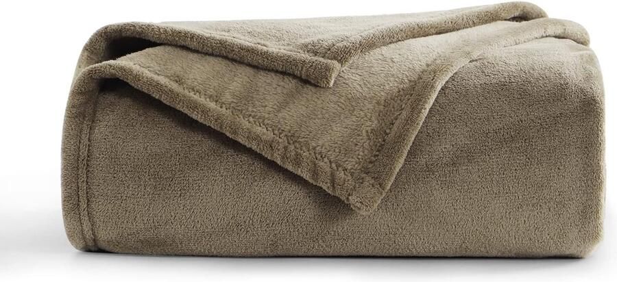 Bankdeken fleece 130 x 150 cm deken voor bank winter taupe flanel 1 persoon zacht en warm