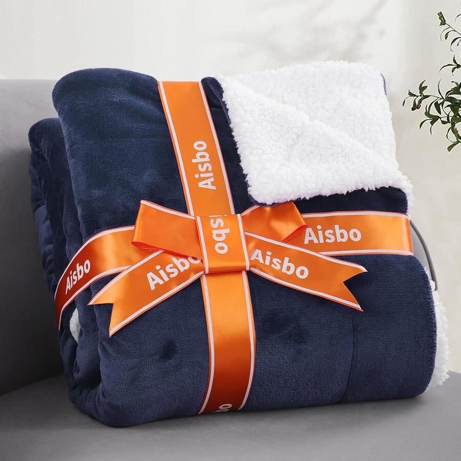 Bankdeken knuffeldeken blauw extra warm dikke Sherpa-deken XL zachte pluizige fleecedeken 150 x 200 cm voor bank