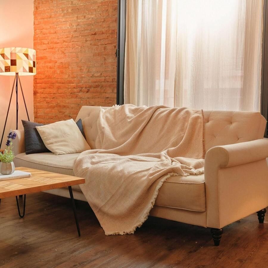 Bankdeken plaid Ideale decoratie voor banken en bedden Warm zacht en licht Overgangsdeken voor 4 seizoenen Design en robuust (lichtbruin 130 x 180 cm)