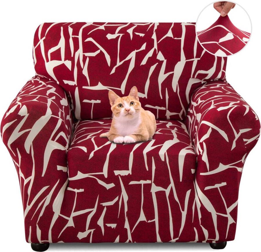 Bankhoes 1-zits Stoel Sofa Cover Elastic Stretch Spandex Hoes Antislip Wasbare Protector en Cover met armleuningen Bordeaux gestreept