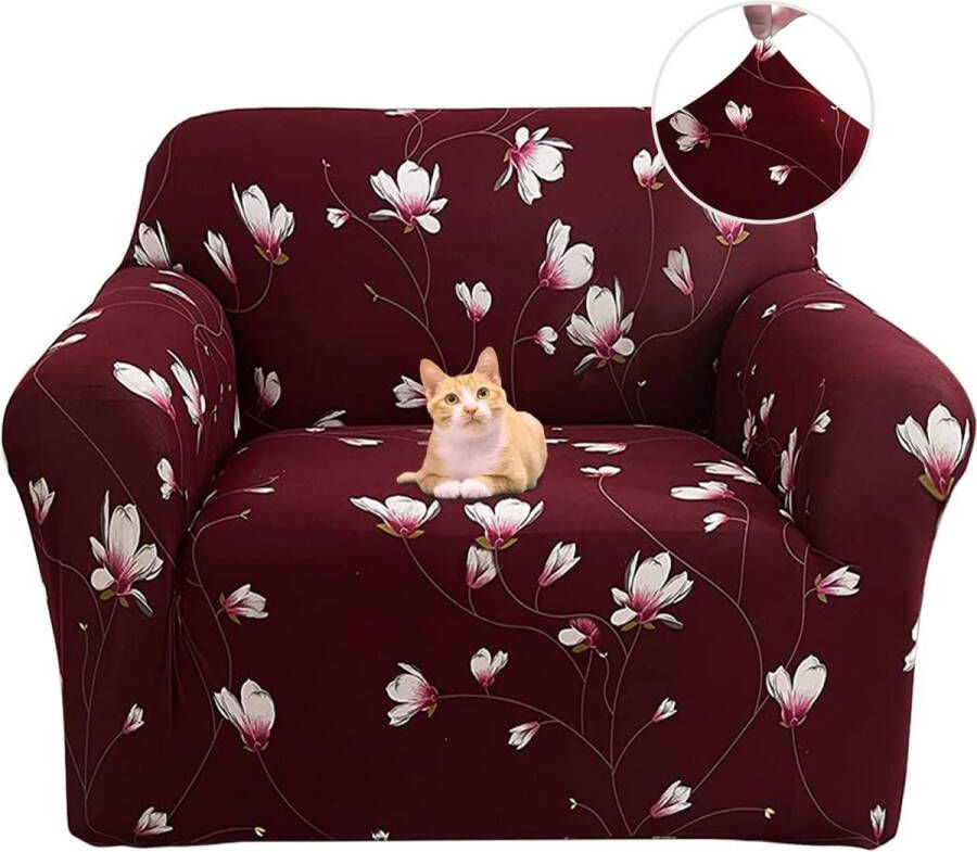 Bankhoes 1-zits Stoel Sofa Cover Elastic Stretch Spandex Hoes Antislip Wasbare Protector en Cover met armleuningen Bordeaux Orchidee