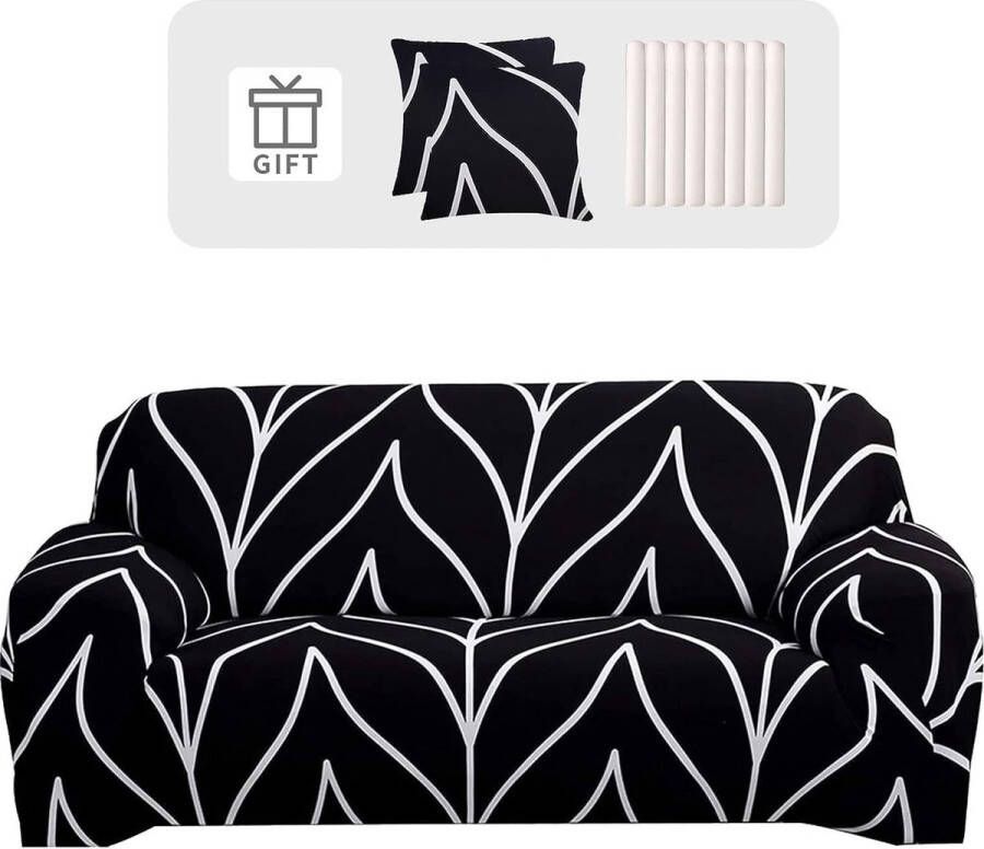 Bankhoes 1-zits stretch bankhoes elastische bankhoes spandex bankhoes met 3 kussenhoezen antislip wasbaar bankbeschermhoes bank zwarte lijn