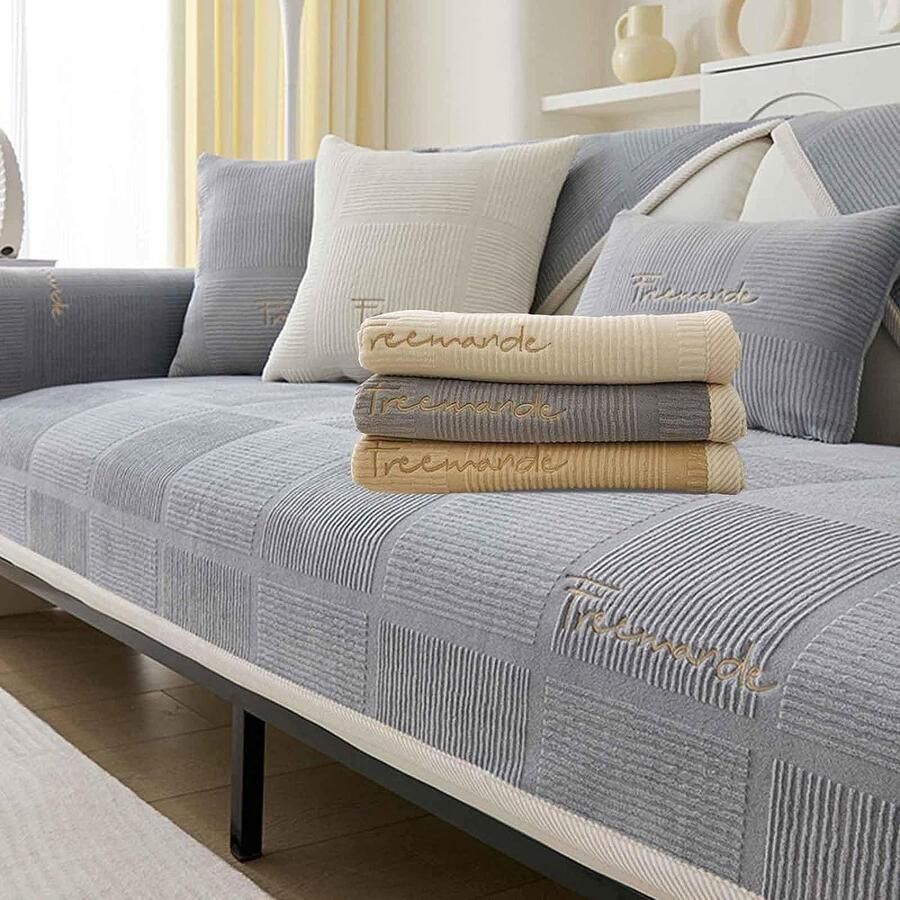 Bankhoes 1 2 3 4-zits L-vorm bankovertrek hoekbank bankbeschermer antislip universele bankovertrek grijs 70 x 70 cm vierkant