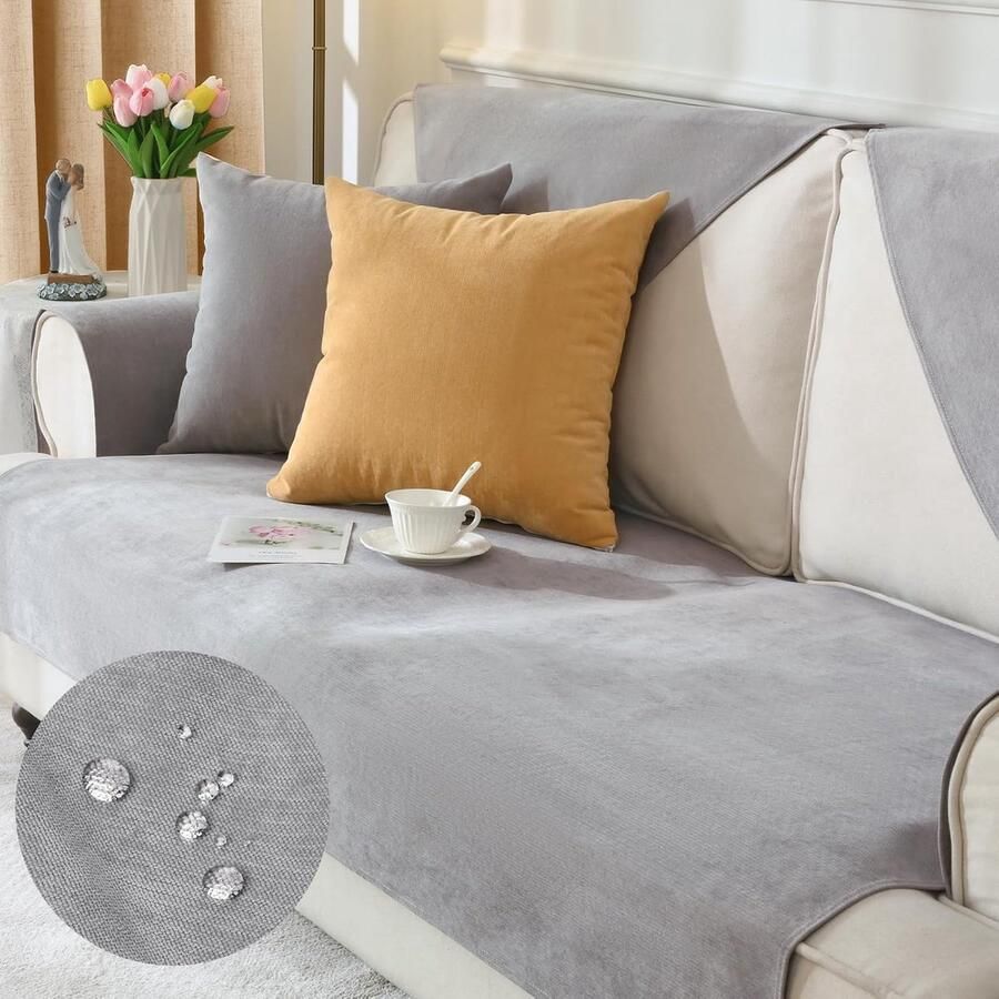 Bankhoes 1 2 3 4-zits universeel waterdicht L-vorm hond en kat antislip bankbeschermer voor woonkamer (lichtgrijs 70 x 120 cm)