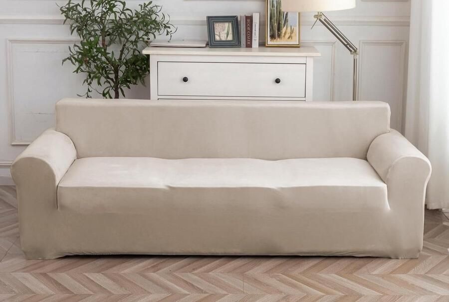 Bankhoes 2 zitplaatsen (130-190CM) Velours Elastische Krasbestendige Bankhoes Katten Kameel hoekbank overtrek