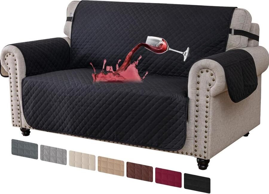 Bankhoes 2 Zits Met Armleuning Waterdicht Universele Sofahoes Krasbestendig Anti-Slip Honden en Katten Wasbaar Zwart