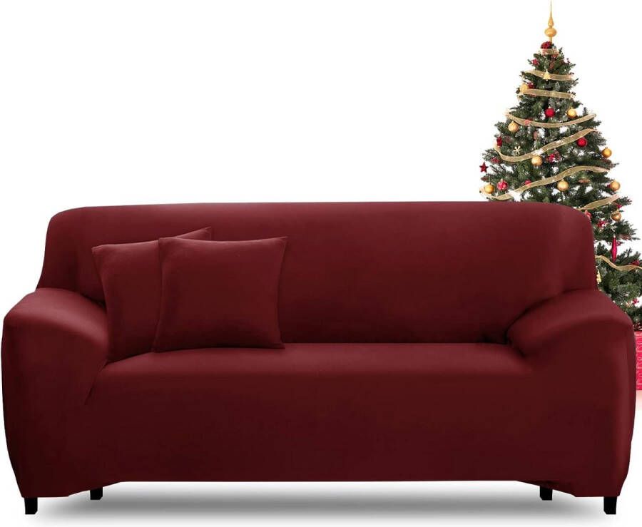 FIGOOO Bankhoes 2-zits stretch bankovertrek met armleuningen spandex modern antislip wasbaar bankovertrek hoes voor bank (2-zits wijnrood)