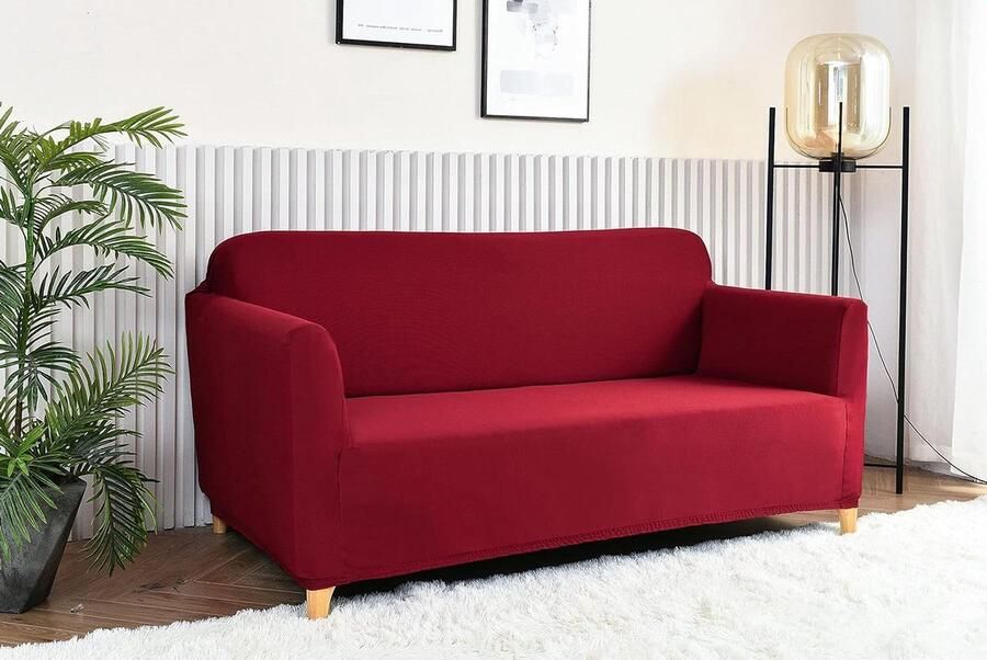 Bankhoes 2-zits stretch universeel elastisch bordeauxrood 120-170 cm bankovertrek hoekbank hoes stretch