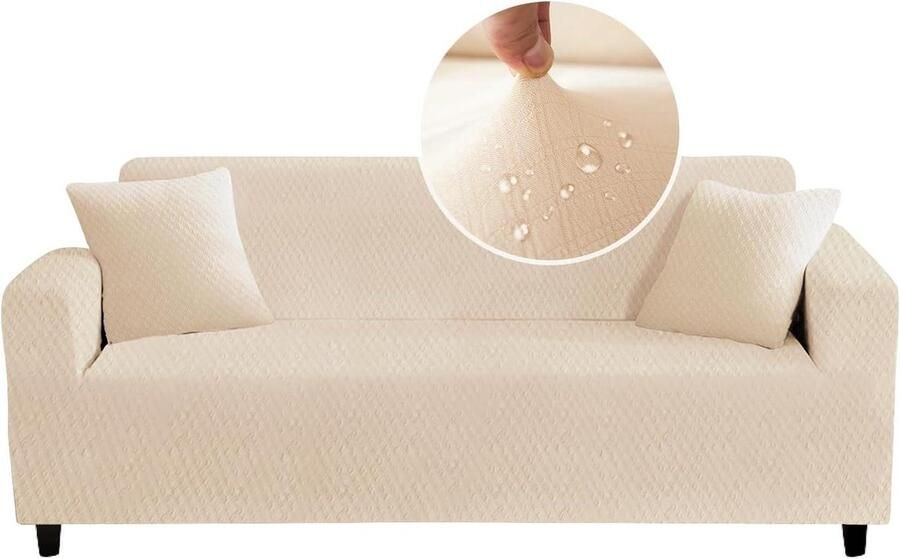 Bankhoes 2-zitsbank armleuningen elastisch waterdicht duurzaam krasbestendig antislip crèmekleurig