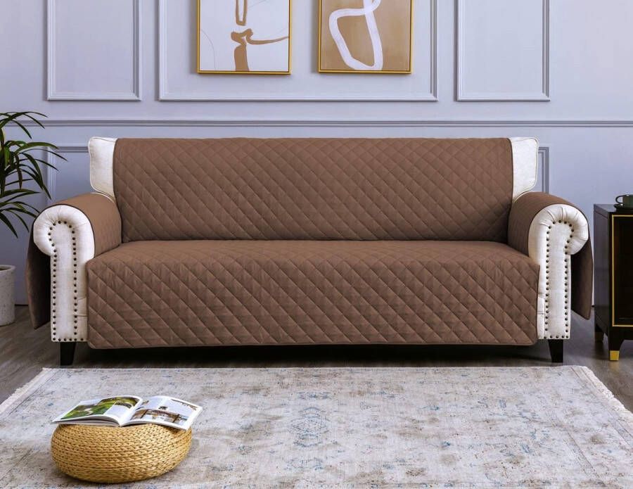 Bankhoes 3-zits 170 cm stoelbeschermer waterdicht omkeerbaar met kussen geschikt voor alle banken lichtbruin