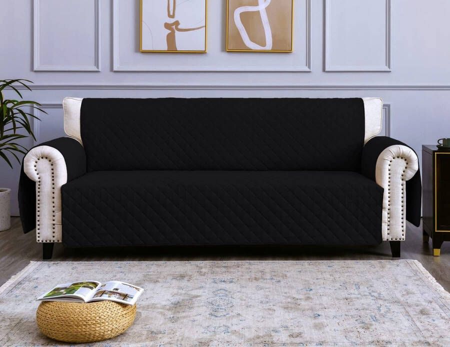 Bankhoes 3-zits 170 cm zetelbeschermer waterdicht omkeerbaar met kussen geschikt voor alle banken zwart