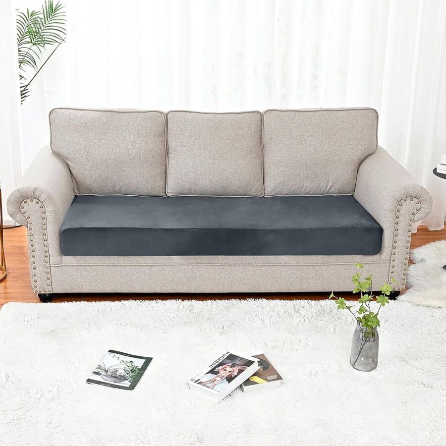 Bankovertrek fluwelen bankovertrek stretch bankovertrek L-vorm hoekbank zitkussen 1-zits 1 stuks donkergrijs - Foto 2