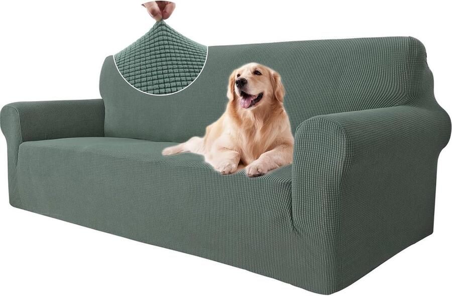 Bankhoes 3-Zits met Armleuning Stretch Bankhoes Antislip Moderne Bankhoes voor Honden Huisdieren Ademende Bankhoes met Elastische Bodem Lichtgroen
