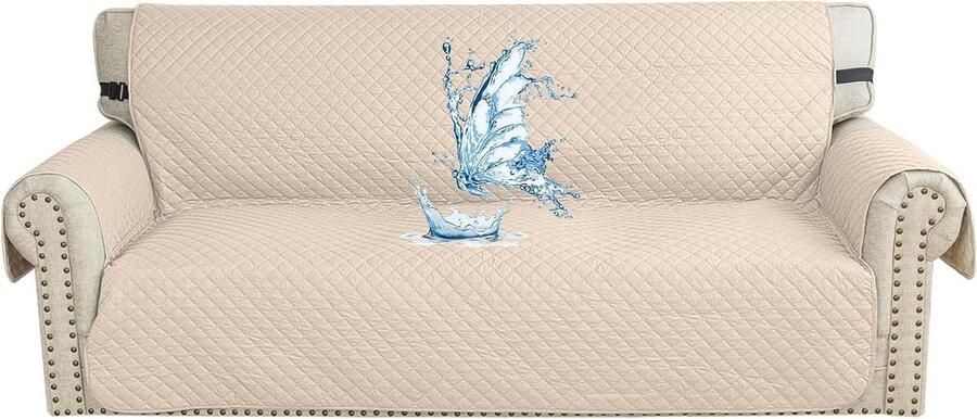 Bankhoes 3 Zits Met Armleuning Waterdicht en Krasbestendig 1 stuk Beige 100% Polyester